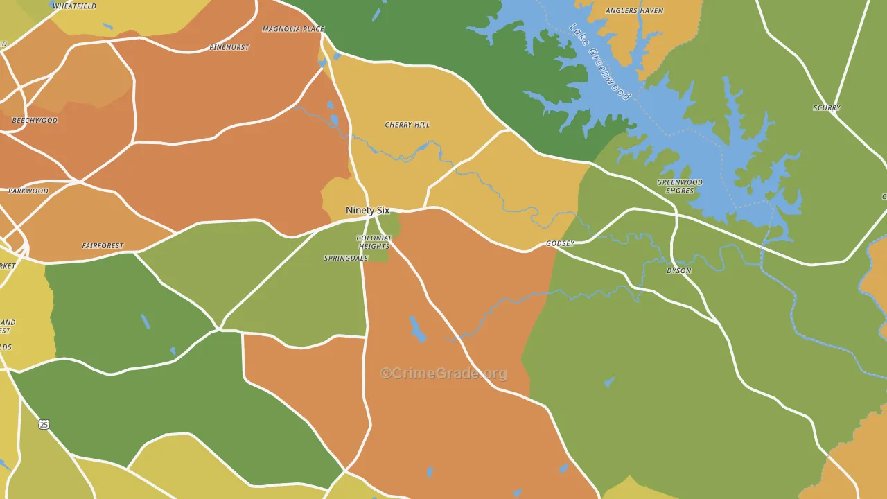 Ninety Six, SC Map of Vandalism Rates