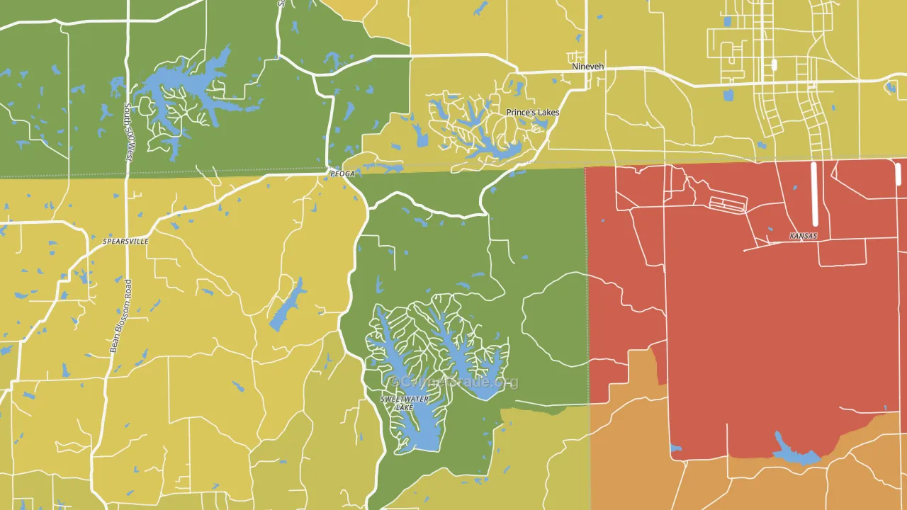 Nineveh, IN Map of Vandalism Rates