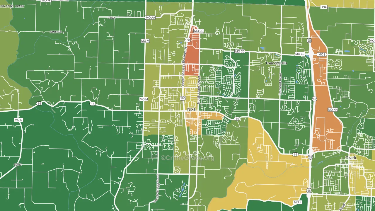 Nixa, MO Map of Vandalism Rates