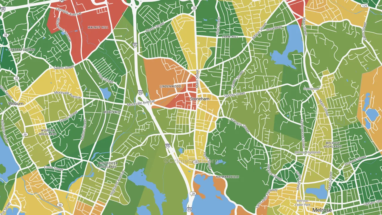 Nobility Hill Historic District, Stoneham, MA Map of Vandalism Rates