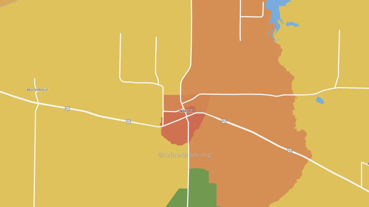 Nocona, TX Map of Vandalism Rates