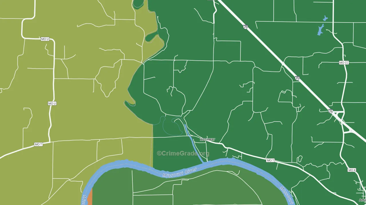 Nodaway, MO Map of Vandalism Rates