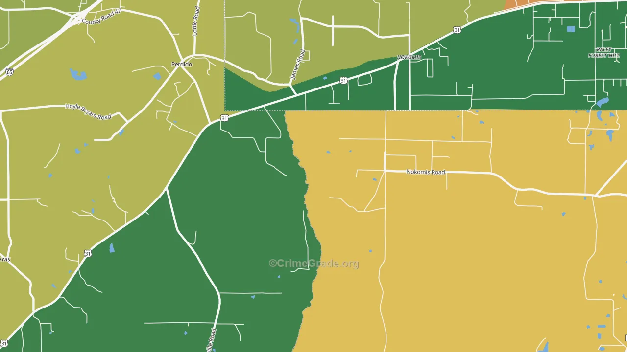 Nokomis, AL Map of Vandalism Rates