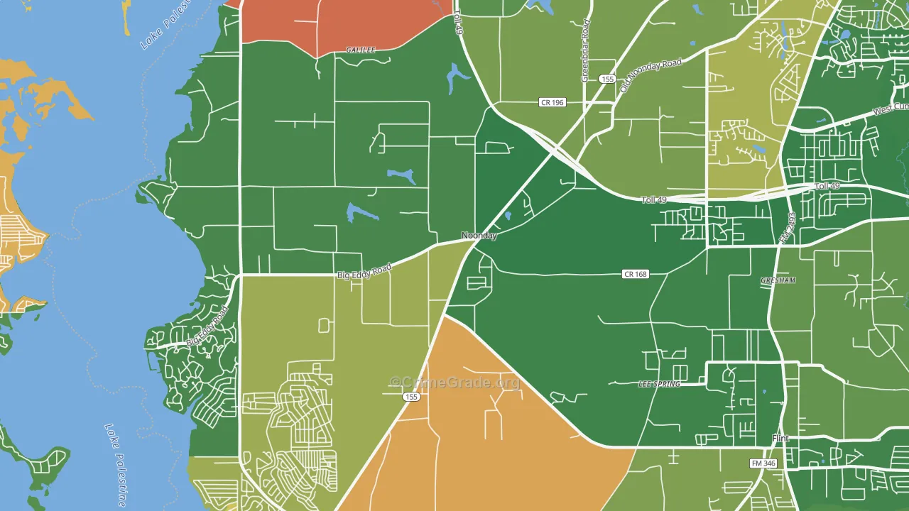 Noonday, TX Map of Vandalism Rates