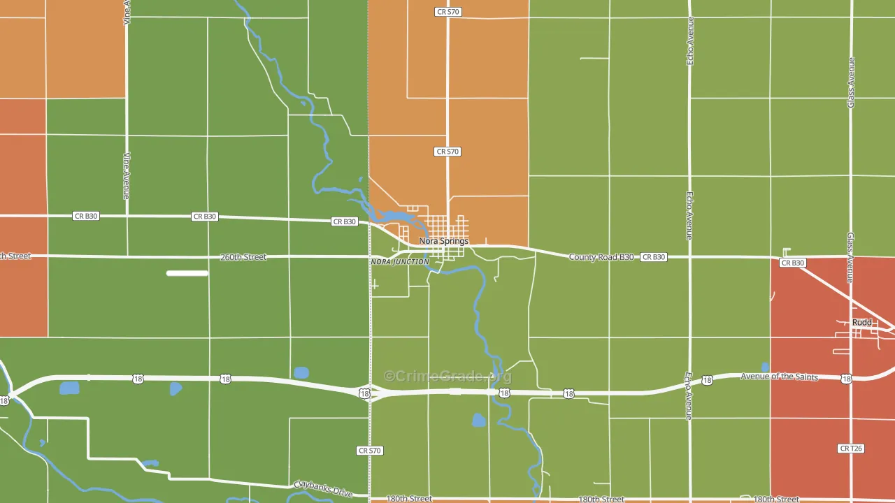 Nora Springs, IA Map of Vandalism Rates