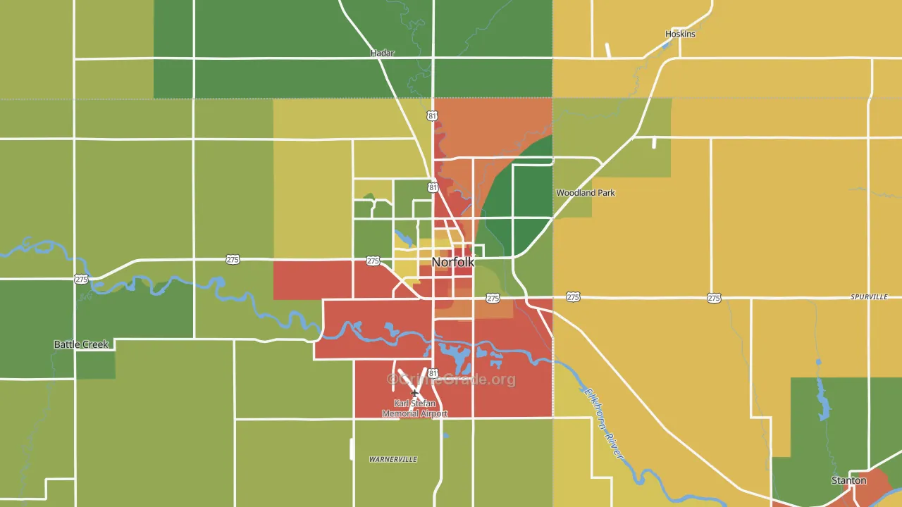 Norfolk, NE Map of Vandalism Rates
