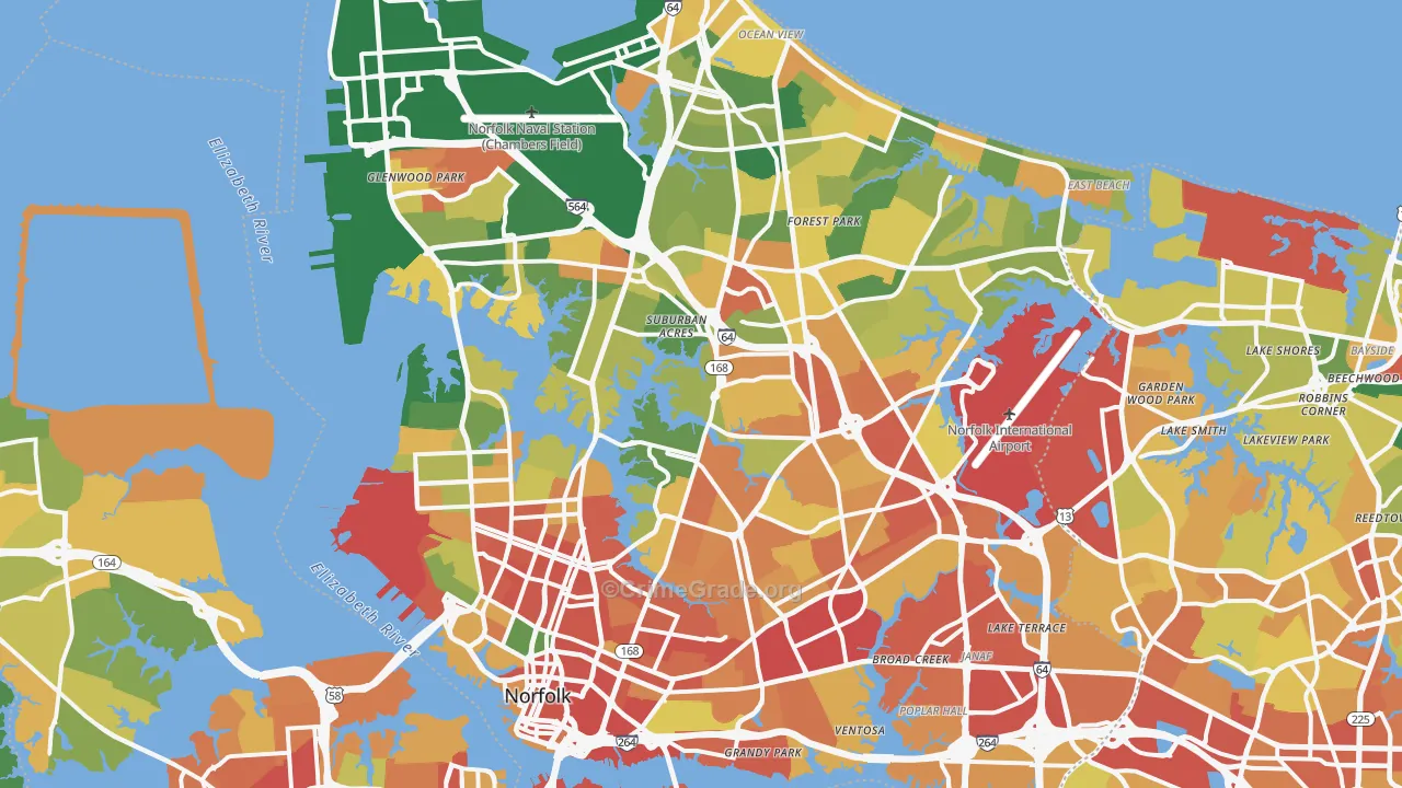 Norfolk, VA Map of Vandalism Rates