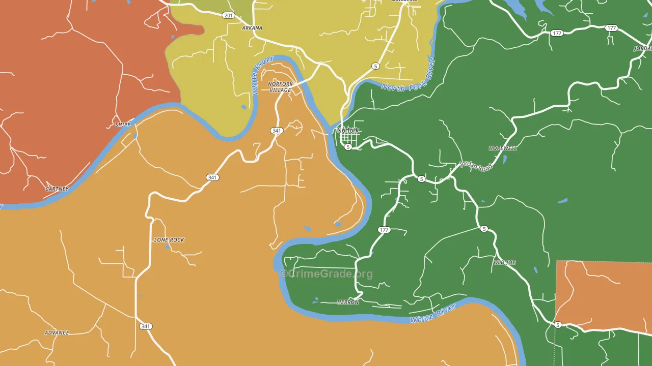 Norfork, AR Map of Vandalism Rates