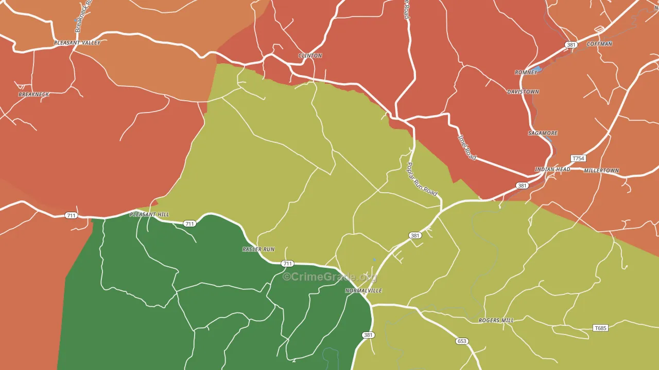 Normalville, PA Map of Vandalism Rates
