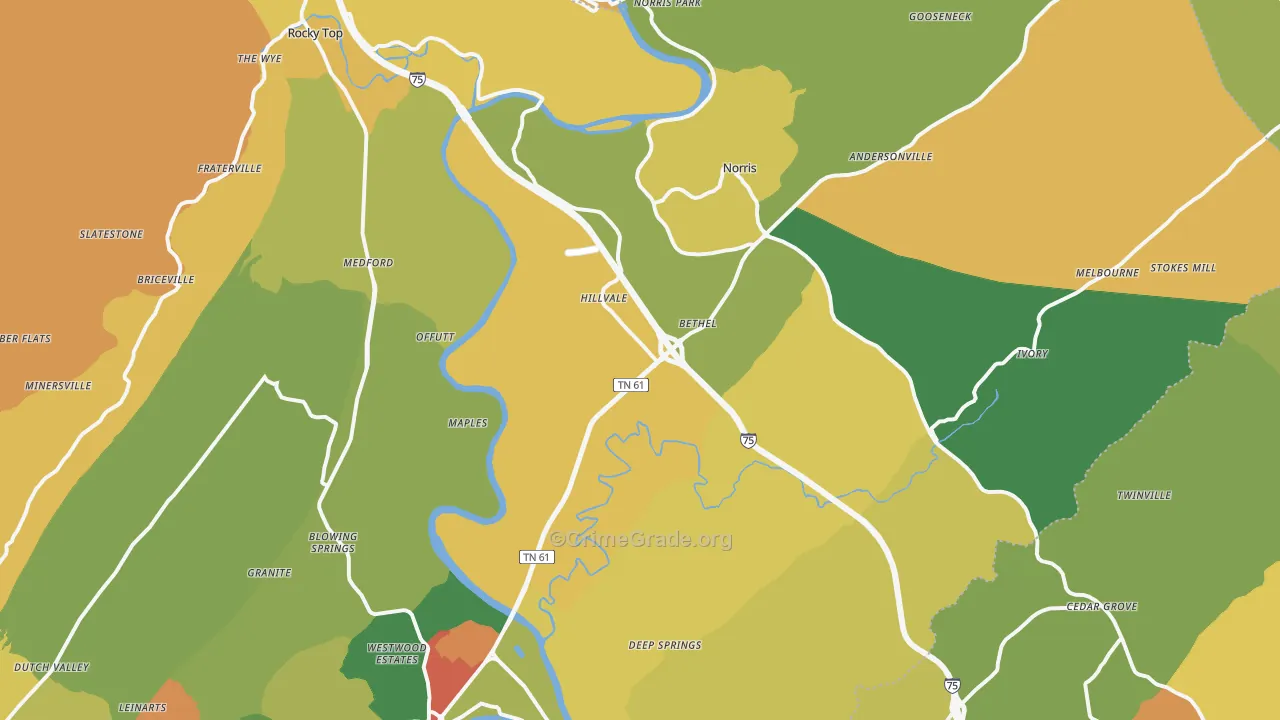 Norris, TN Map of Vandalism Rates