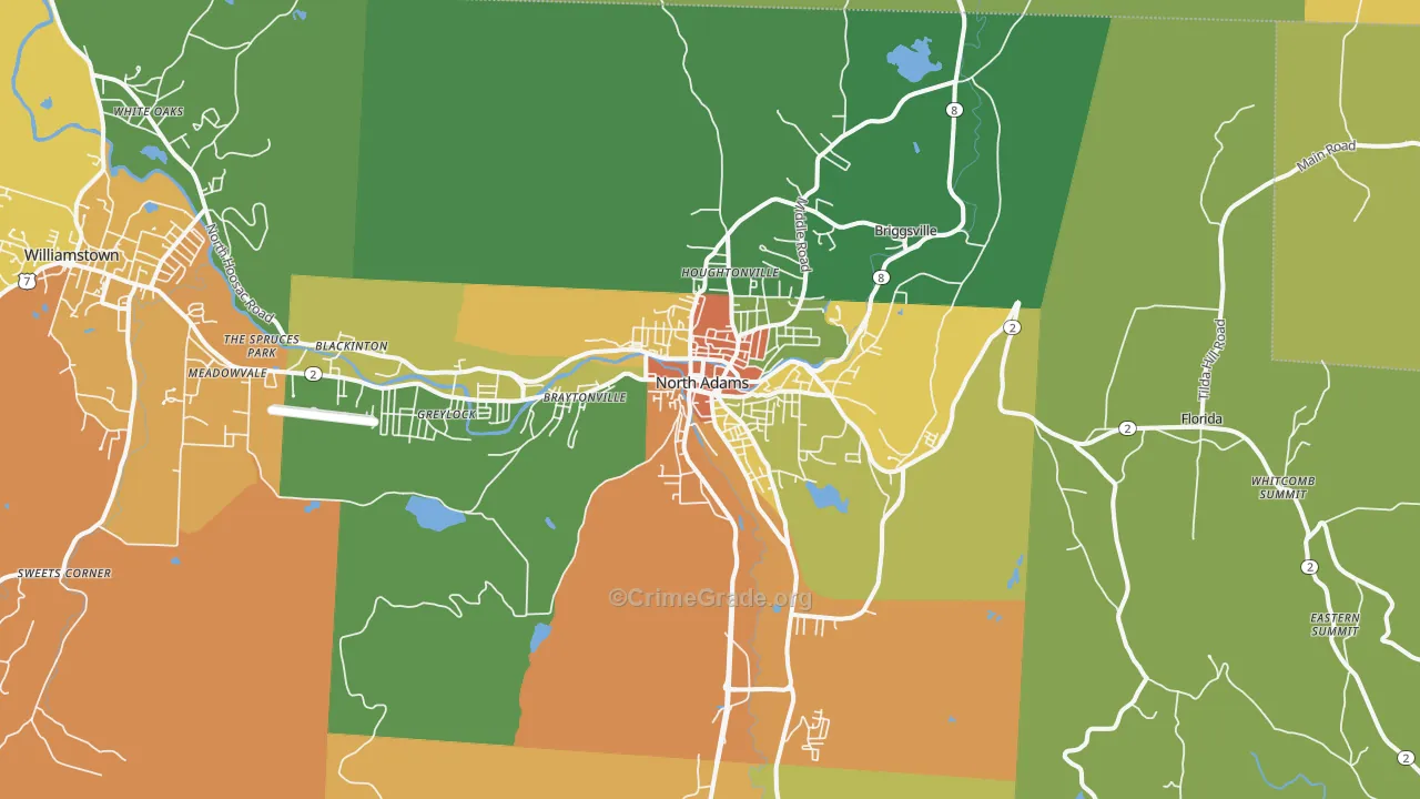 North Adams, MA Map of Vandalism Rates