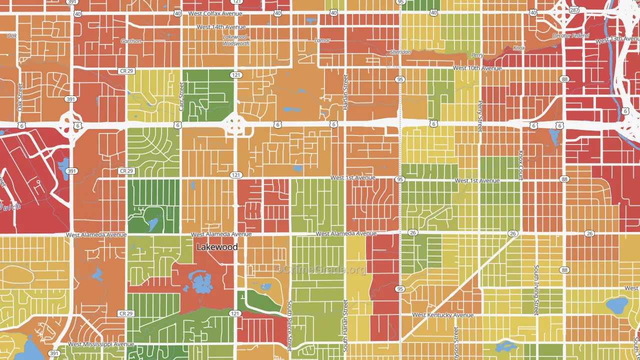 North Alameda, Lakewood, CO Map of Vandalism Rates