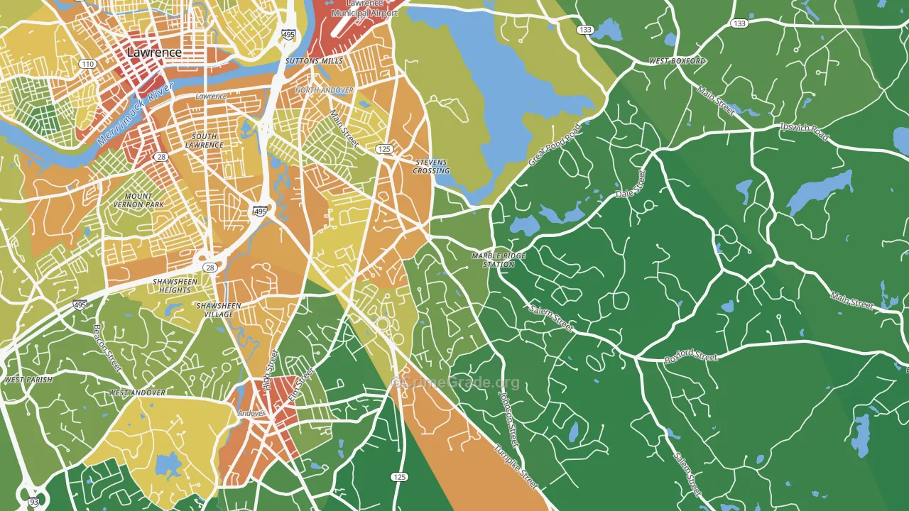 North Andover, MA Map of Vandalism Rates