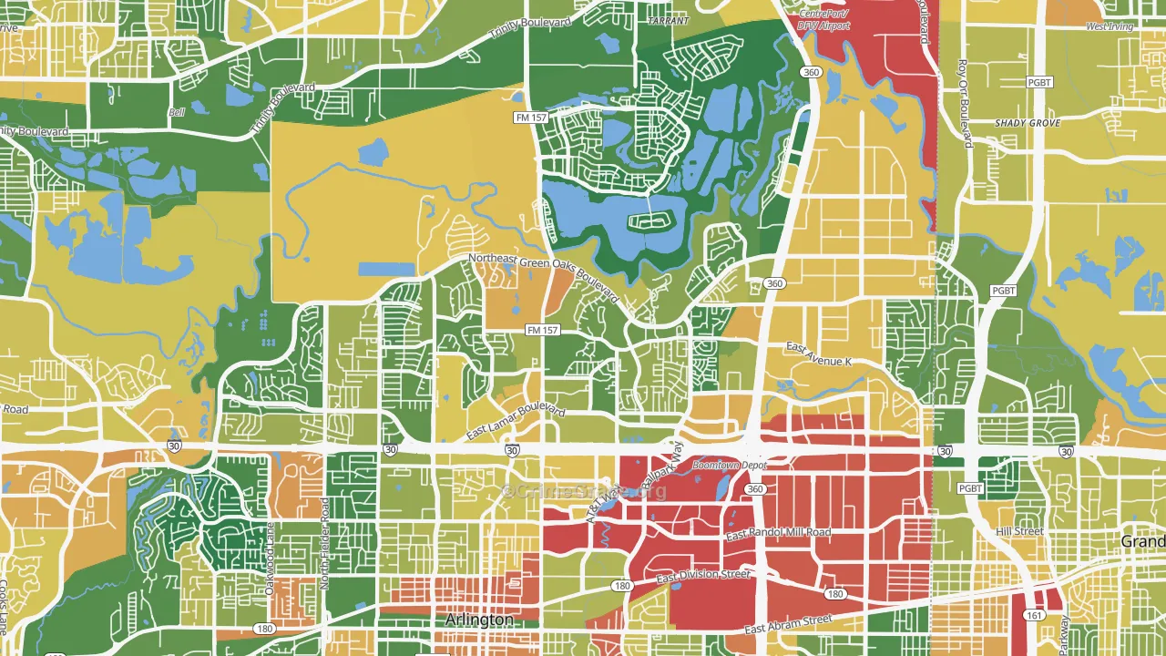 North Arlington, Arlington, TX Map of Vandalism Rates