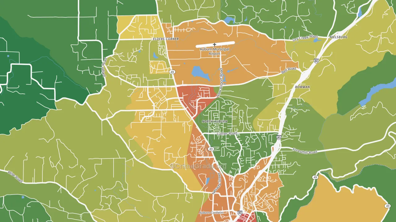 North Auburn, CA Map of Vandalism Rates