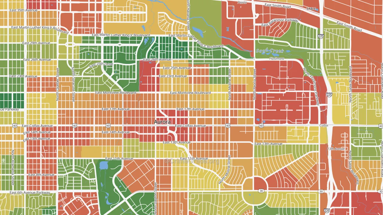 North Aurora, Aurora, CO Map of Vandalism Rates