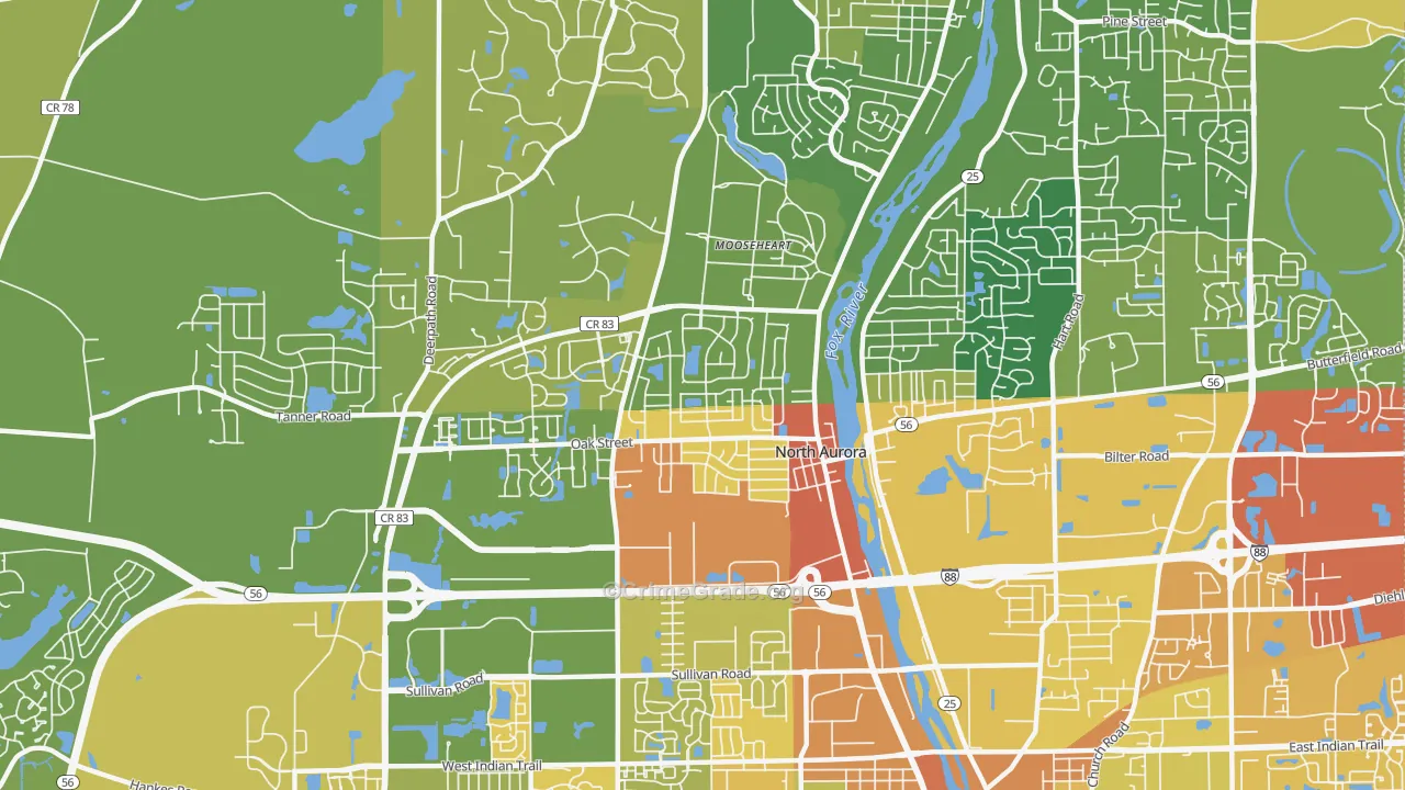 North Aurora, IL Map of Vandalism Rates