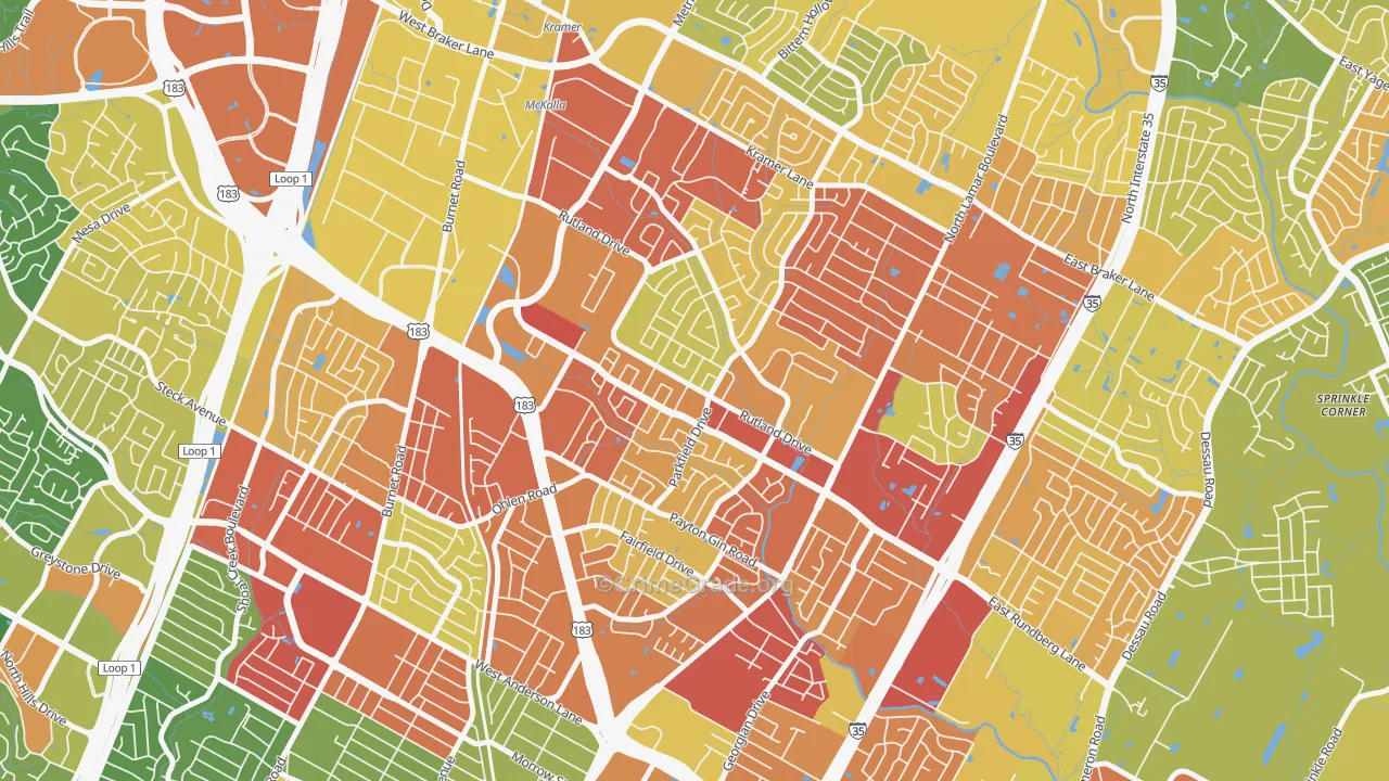 North Austin, Austin, TX Map of Vandalism Rates
