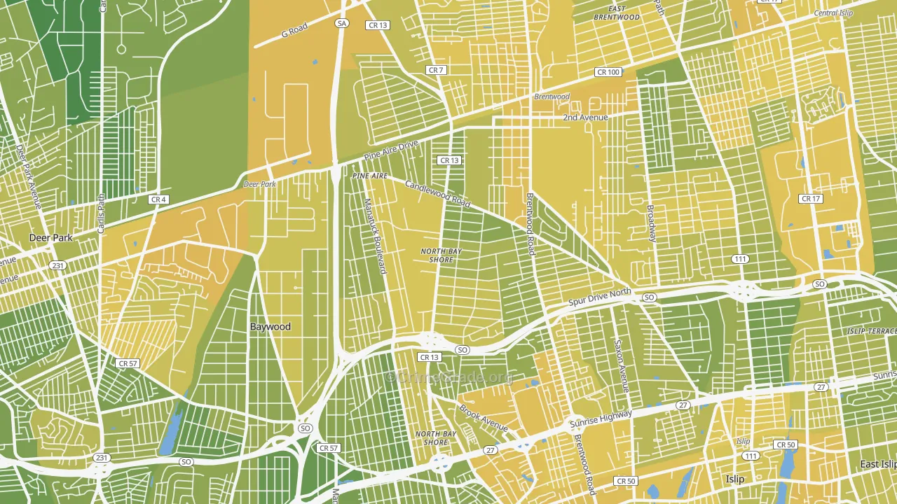 North Bay Shore, NY Map of Vandalism Rates
