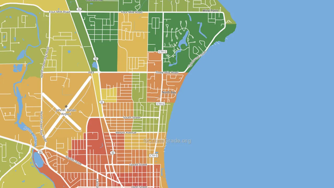 North Bay, WI Map of Vandalism Rates