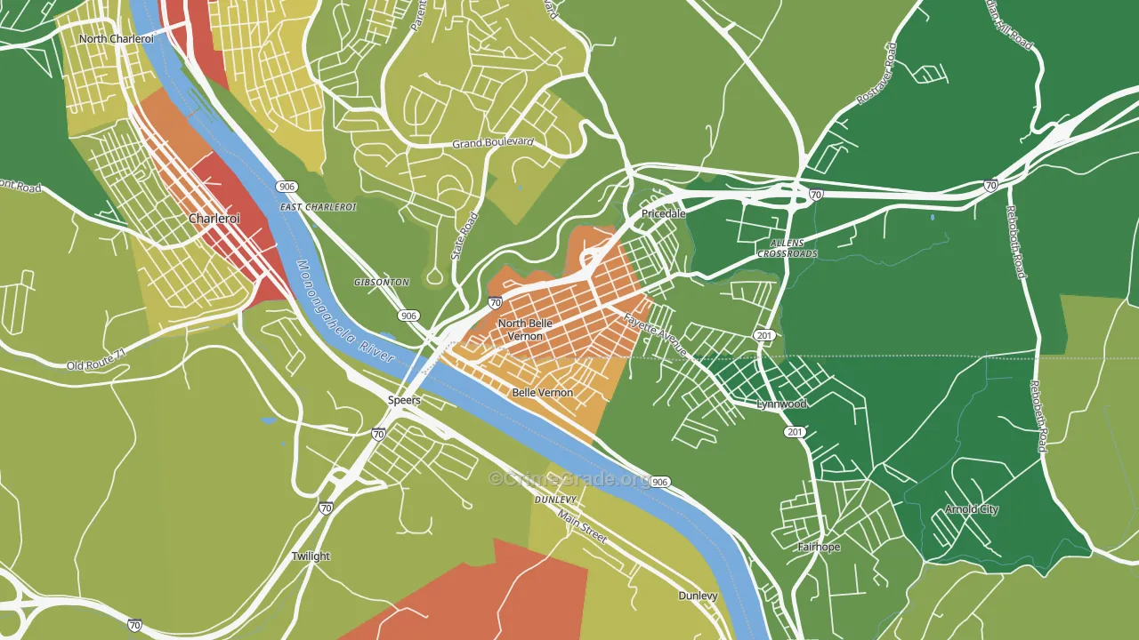 North Belle Vernon, PA Map of Vandalism Rates
