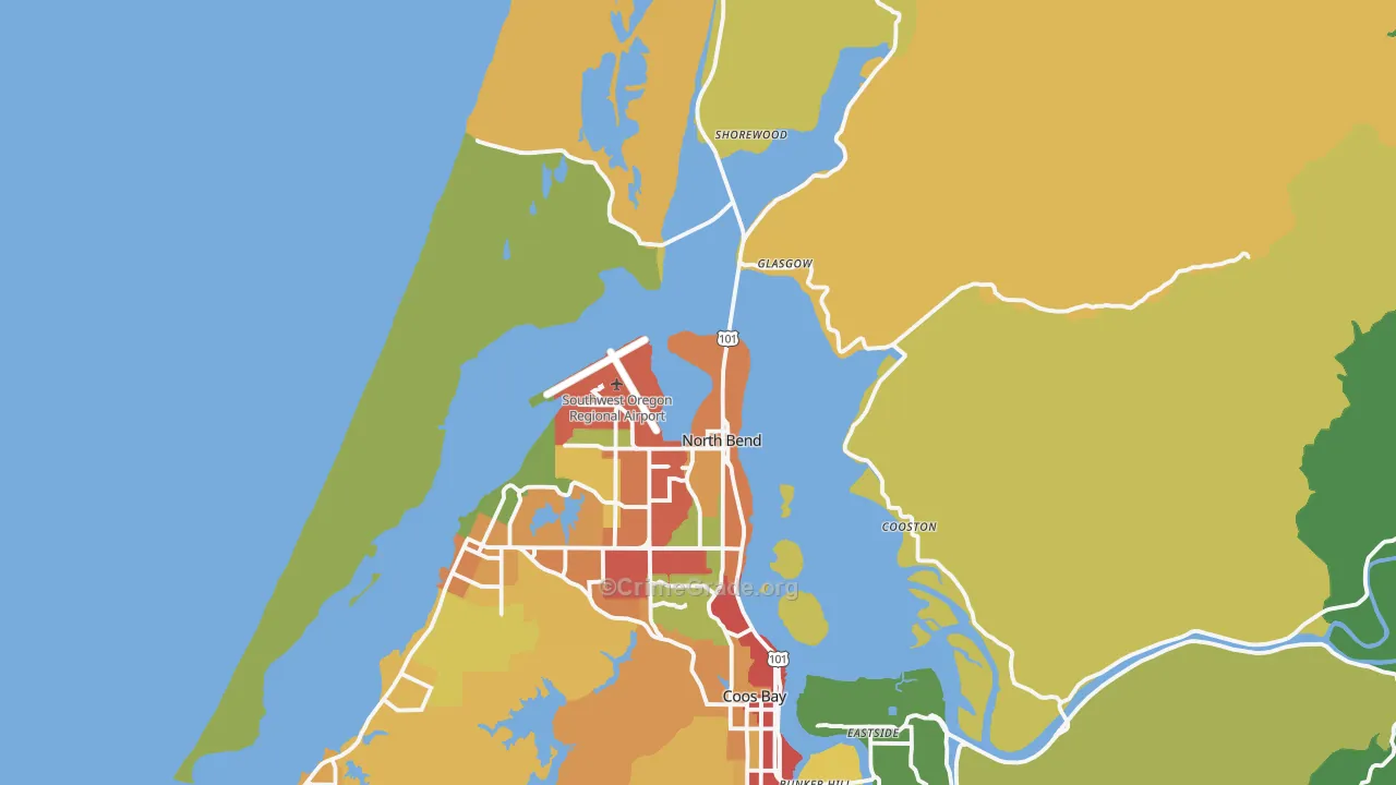 North Bend, OR Map of Vandalism Rates