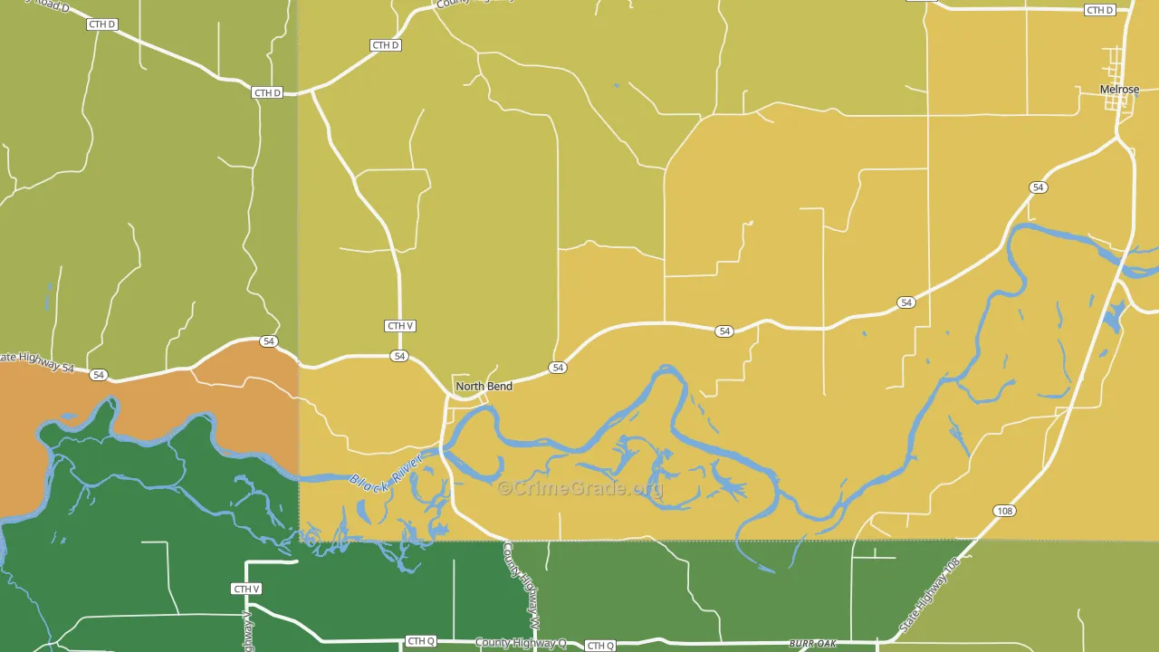North Bend, WI Map of Vandalism Rates