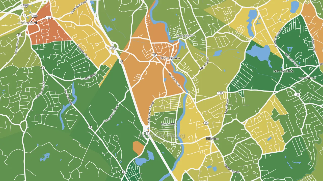 North Billerica, MA Map of Vandalism Rates