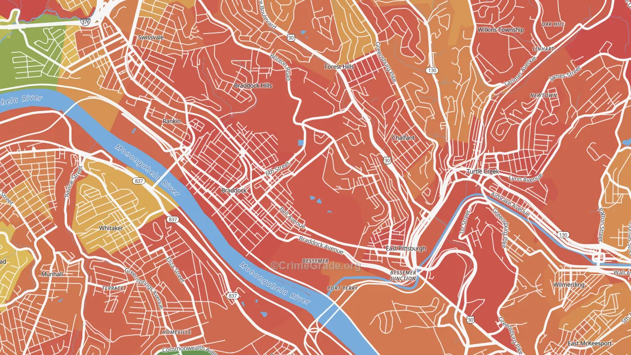 North Braddock, PA Map of Vandalism Rates