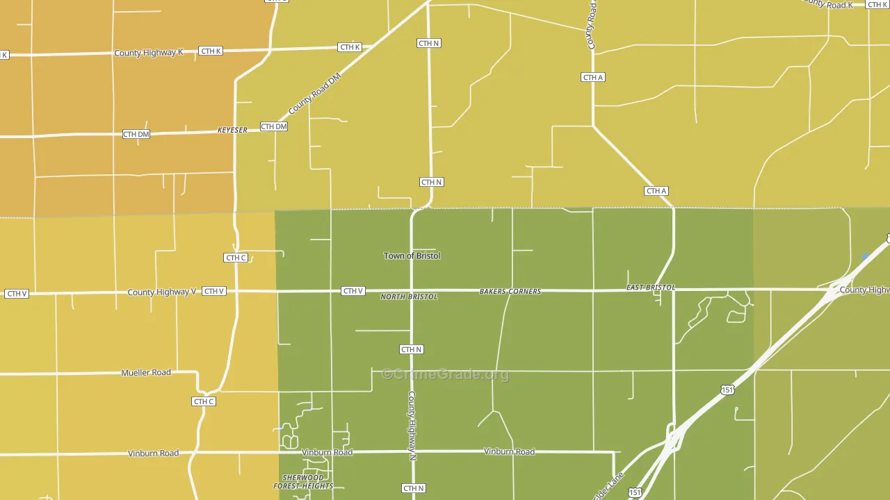 North Bristol, WI Map of Vandalism Rates