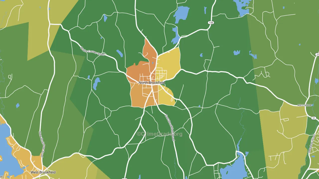 North Brookfield, MA Map of Vandalism Rates