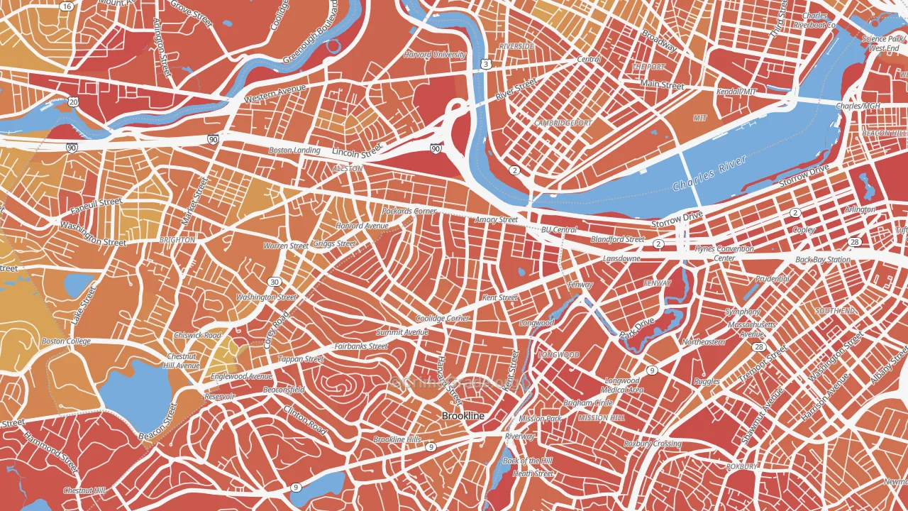 North Brookline, Brookline, MA Map of Vandalism Rates