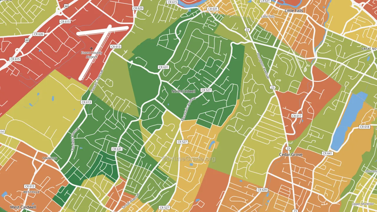 North Caldwell, NJ Map of Vandalism Rates