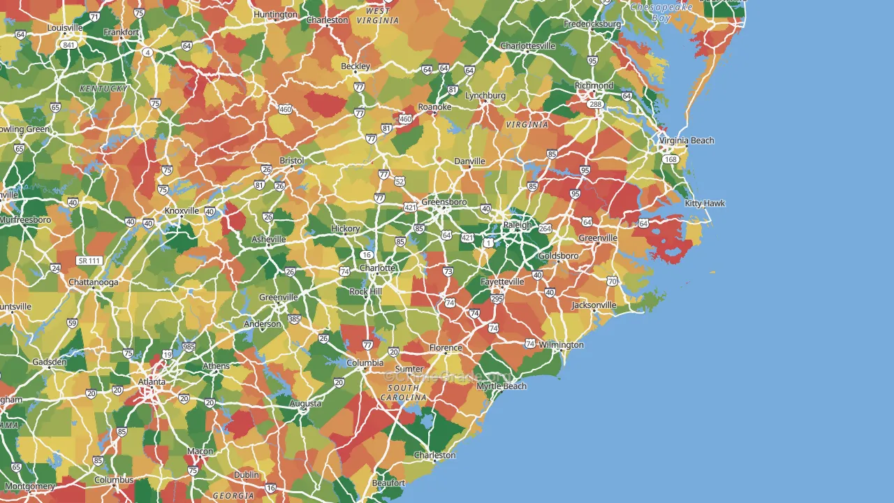 North Carolina Map of Vandalism Rates