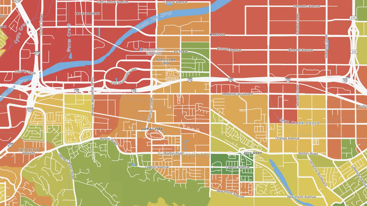 North Central Loma Linda, Loma Linda, CA Map of Vandalism Rates