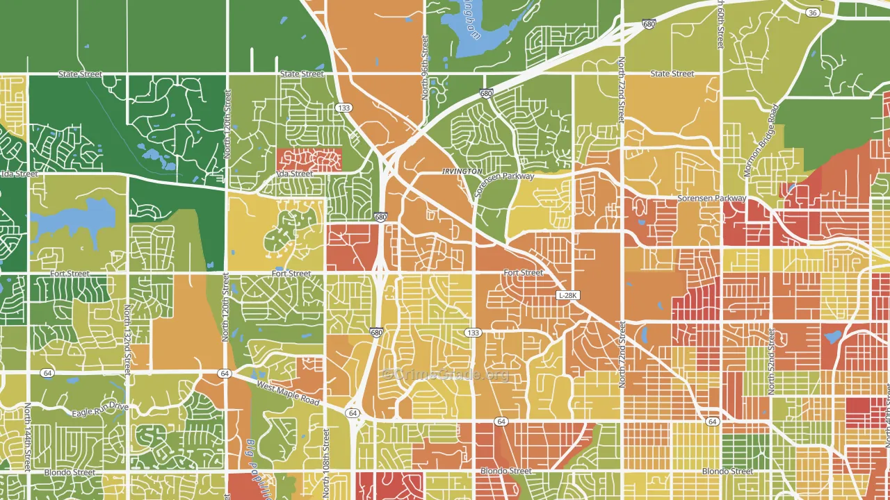 North Central Omaha, Omaha, NE Map of Vandalism Rates