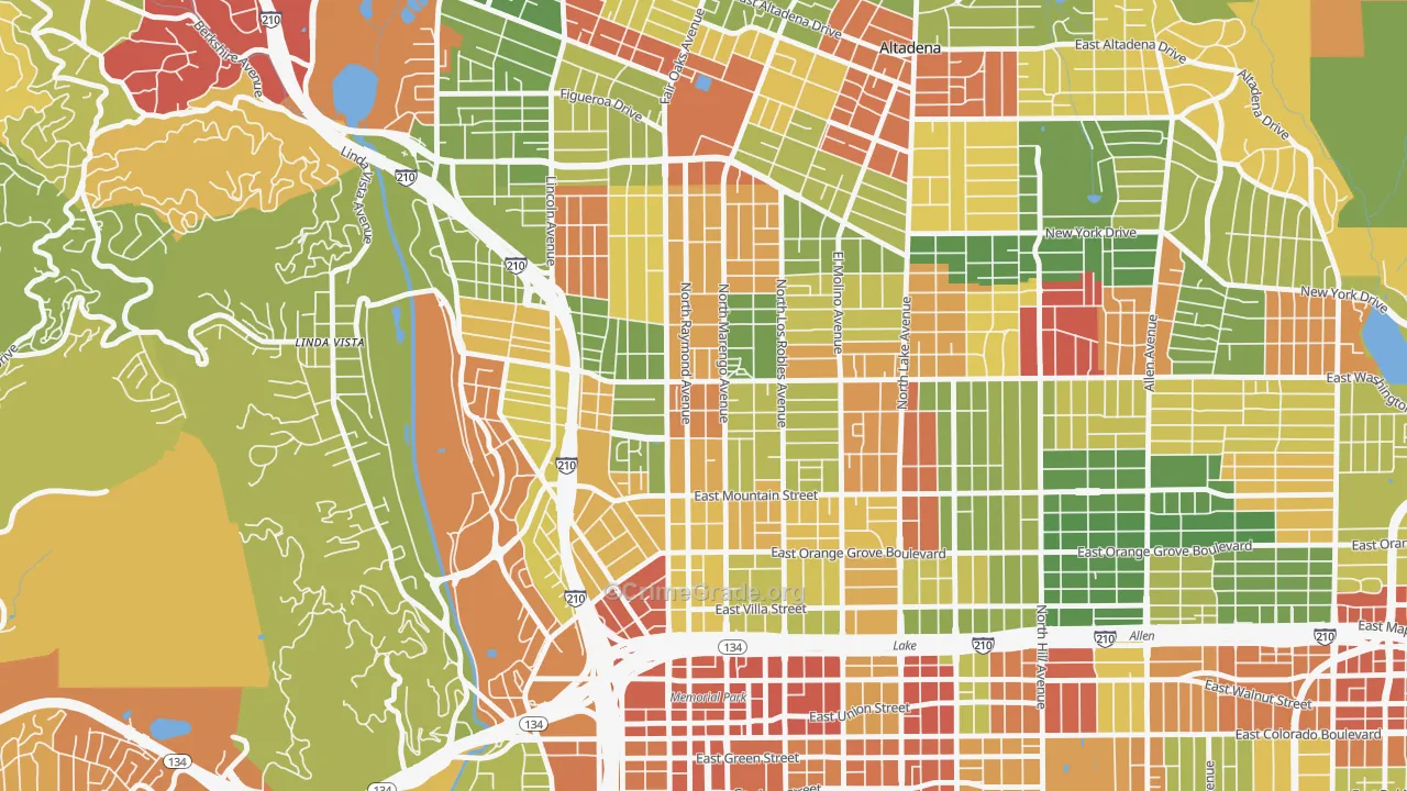 North Central, Pasadena, CA Map of Vandalism Rates