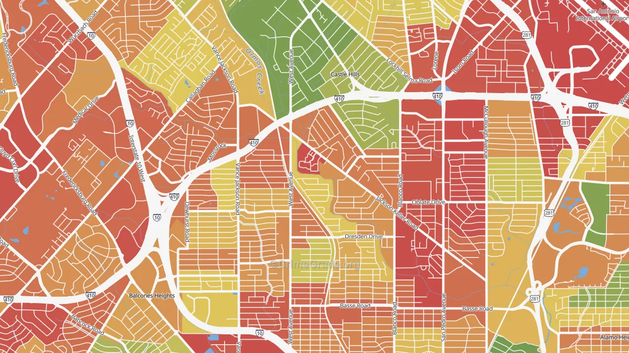 North Central, San Antonio, TX Map of Vandalism Rates