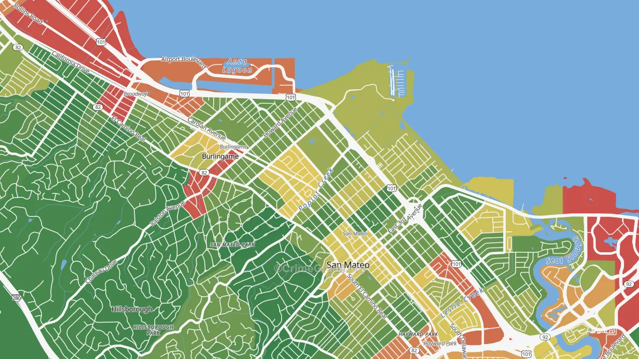 North Central San Francisco, San Mateo, CA Map of Vandalism Rates