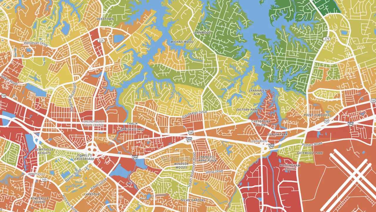 North Central, Virginia Beach, VA Map of Vandalism Rates