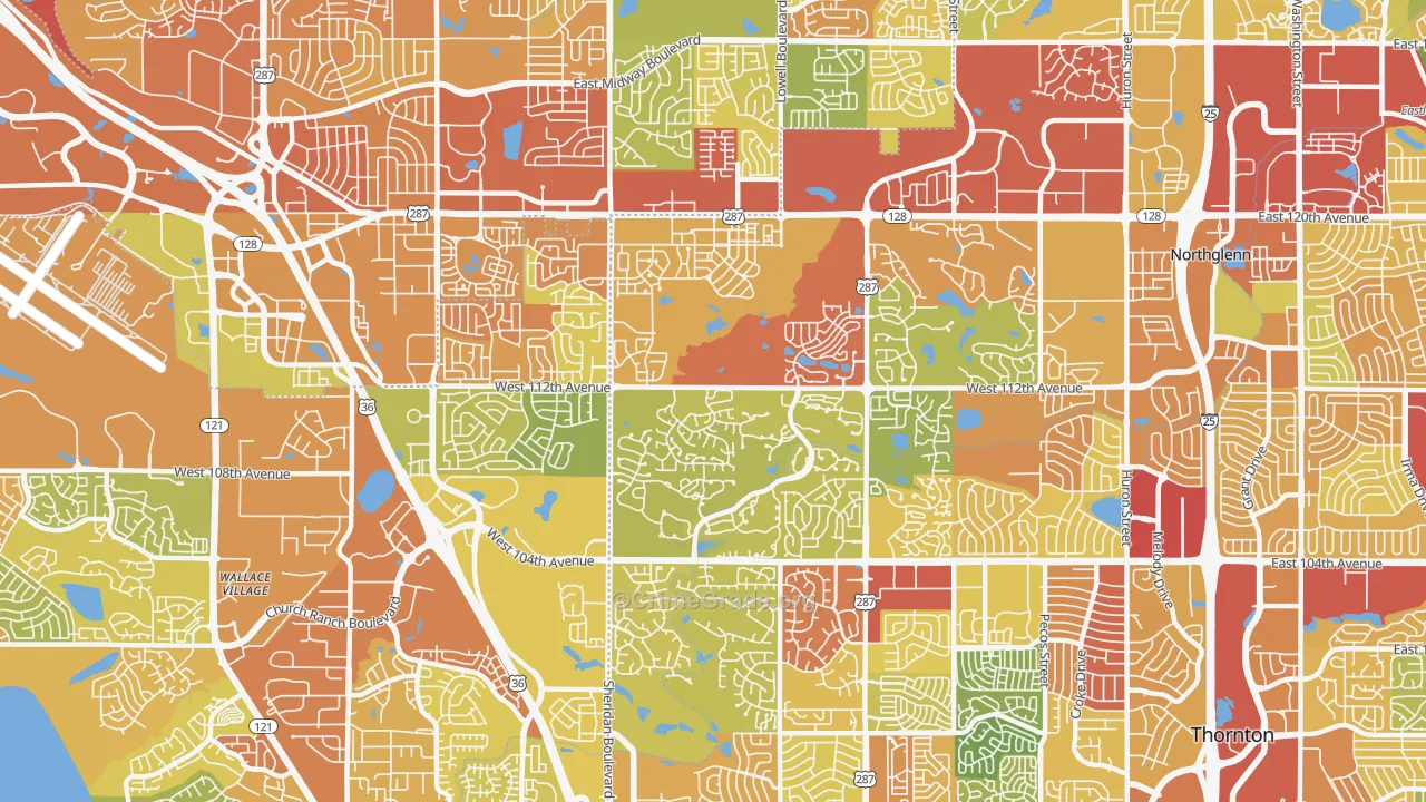North Central Westminster, Westminster, CO Map of Vandalism Rates