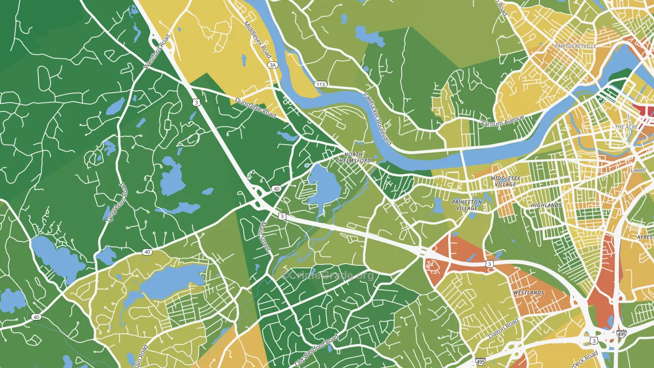 North Chelmsford, MA Map of Vandalism Rates