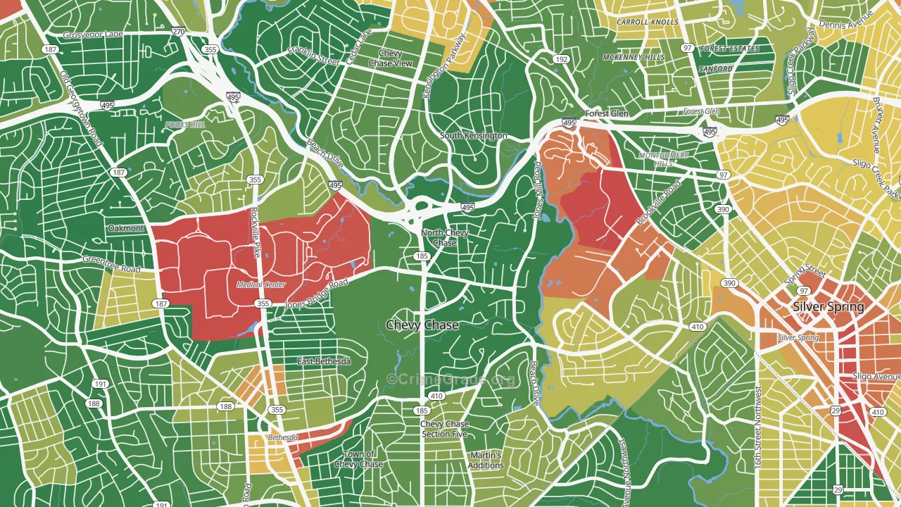 North Chevy Chase, MD Map of Vandalism Rates