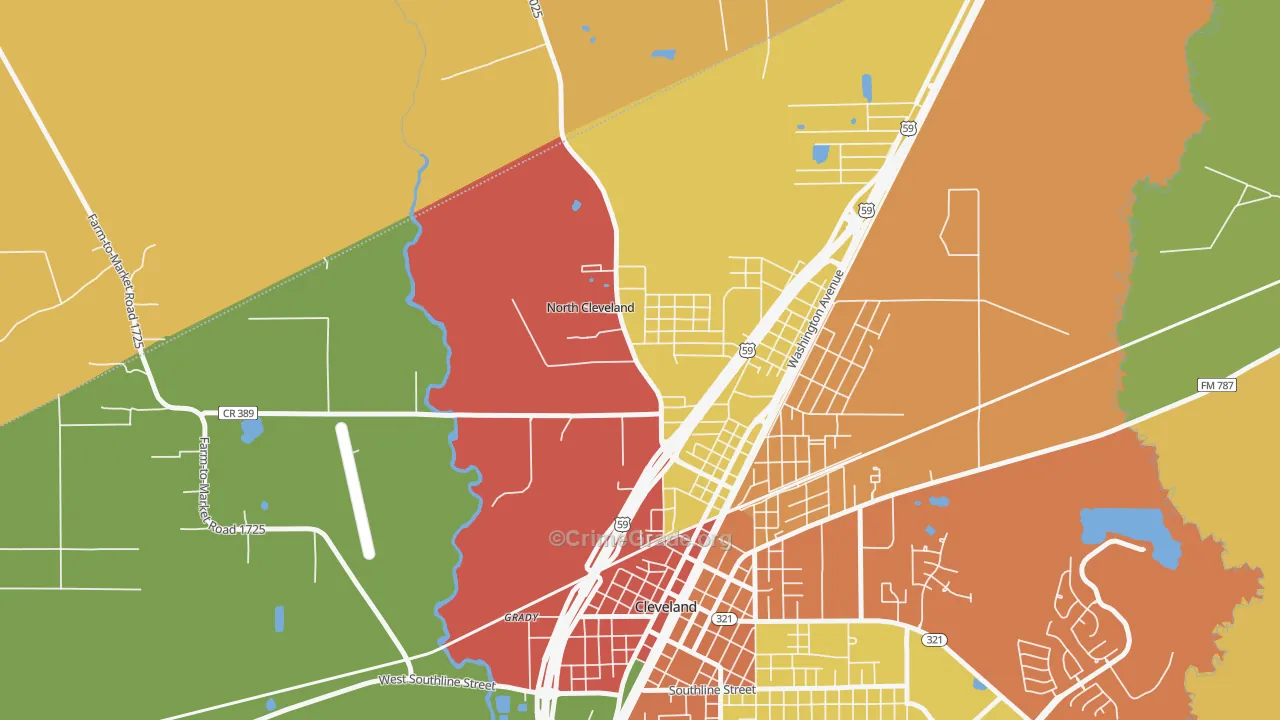 North Cleveland, TX Map of Vandalism Rates