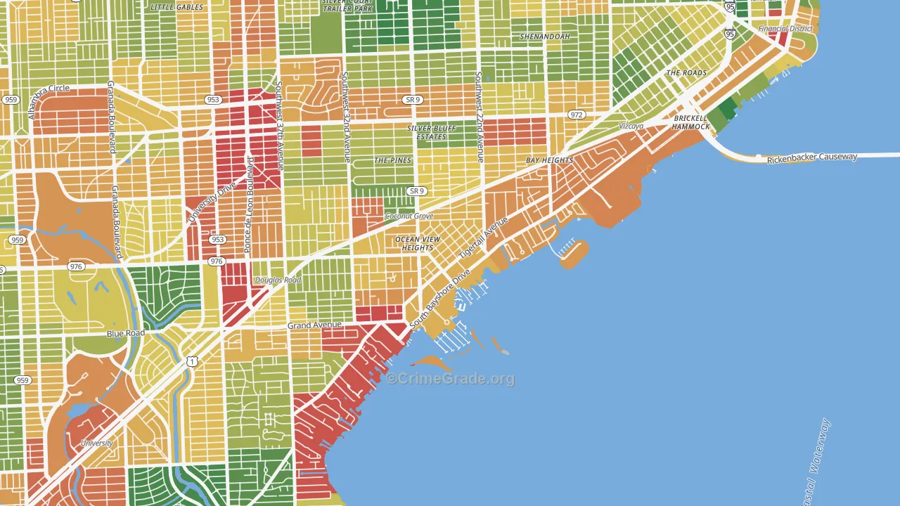 North Coconut Grove, Miami, FL Map of Vandalism Rates