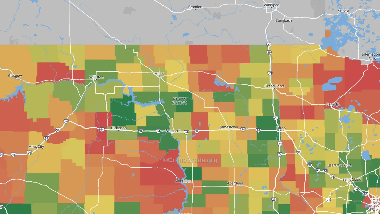 North Dakota Map of Vandalism Rates