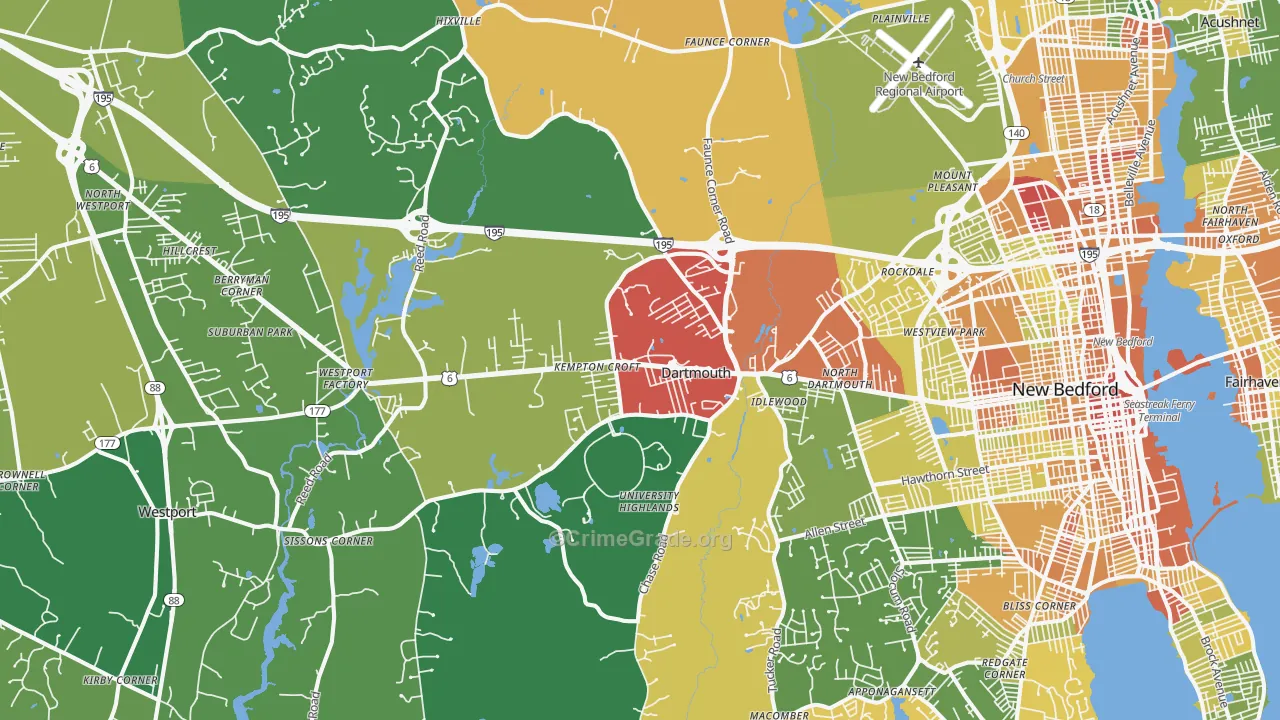 North Dartmouth, MA Map of Vandalism Rates