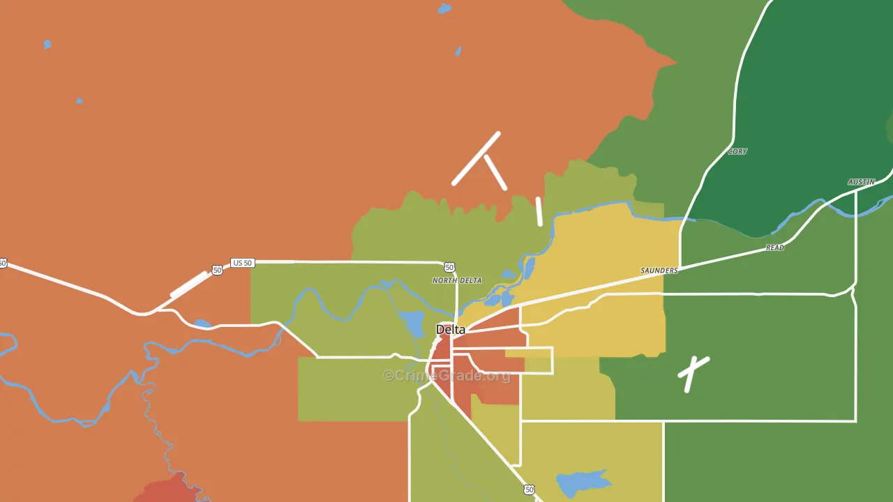 North Delta, CO Map of Vandalism Rates