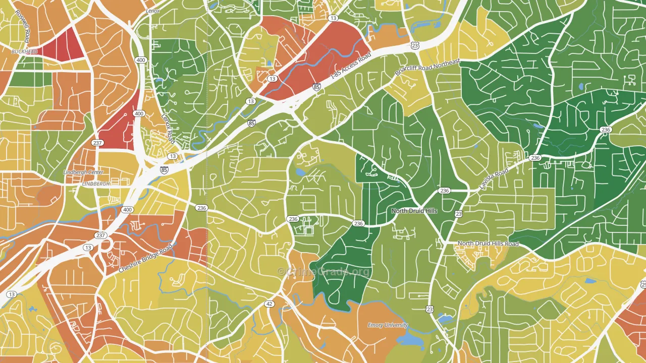 North Druid Hills, GA Map of Vandalism Rates
