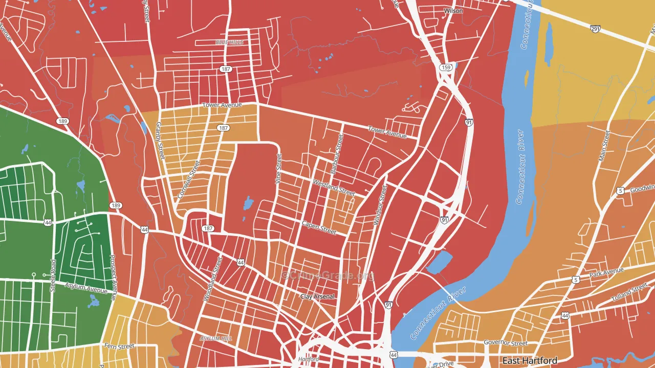 North East, Hartford, CT Map of Vandalism Rates